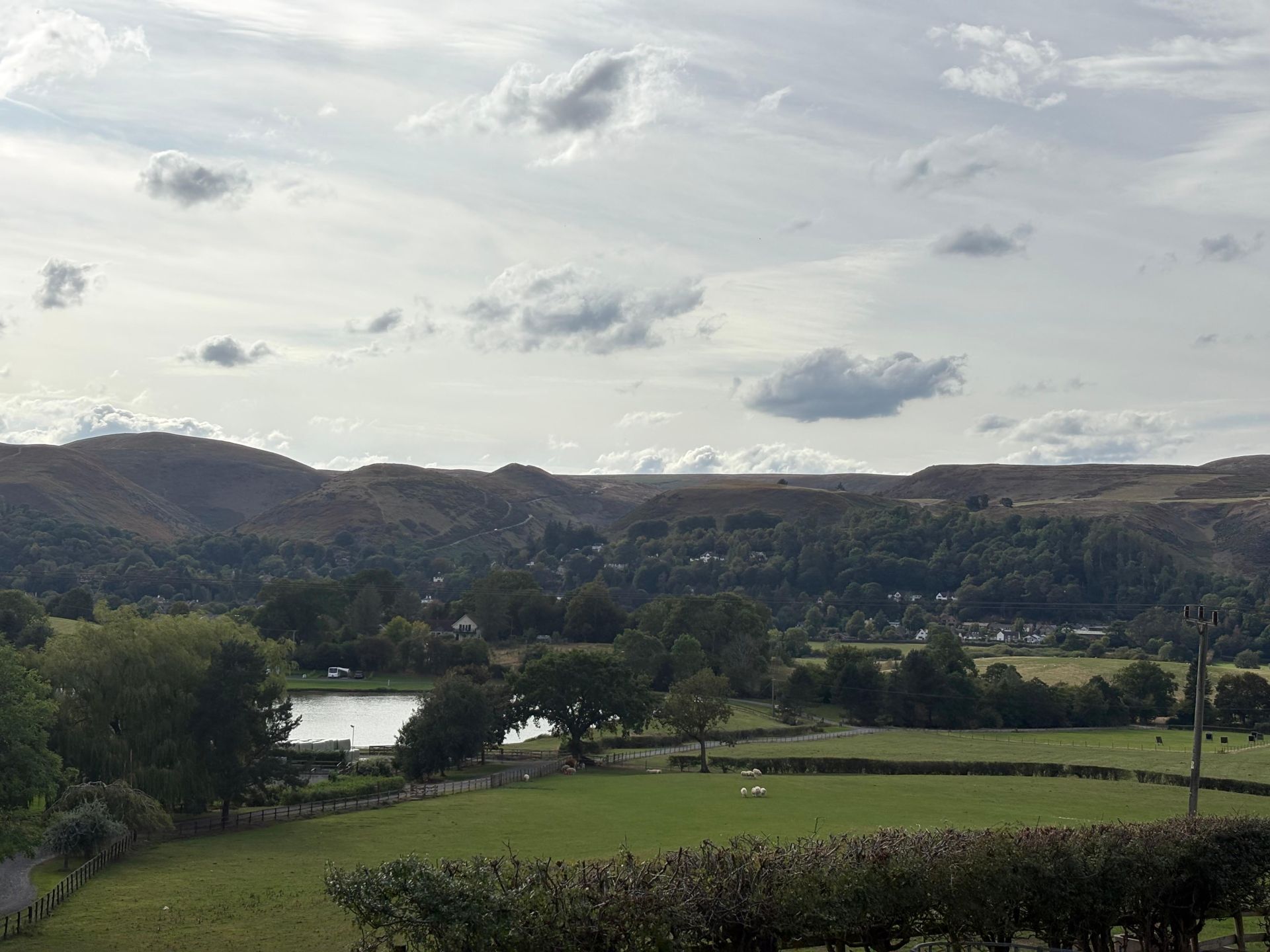A view of the Long Mynd from one of the fields we walk through